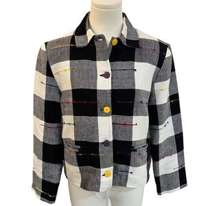 Vintage Plaid Cropped Blazer Jacket Artsy 90s Embroidered 90s The nanny S
